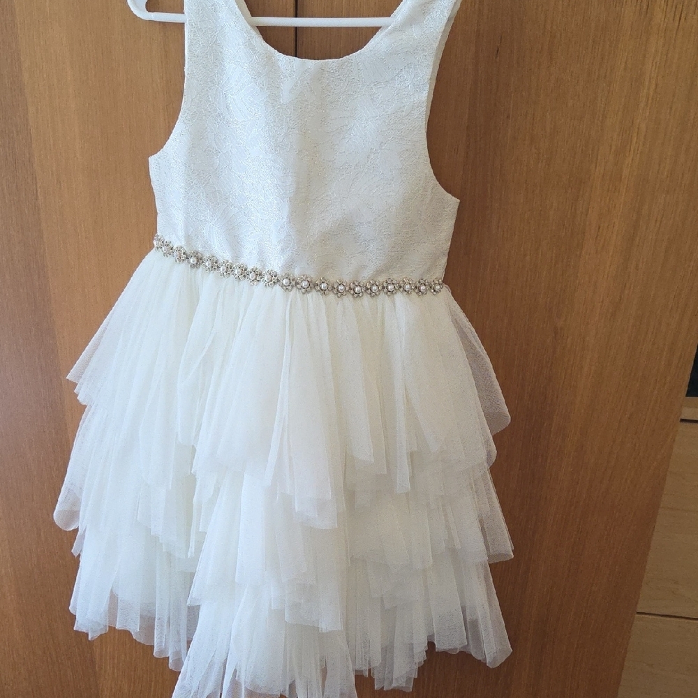 Girl's Flower Girl Tiered Dress with Pearl Detail